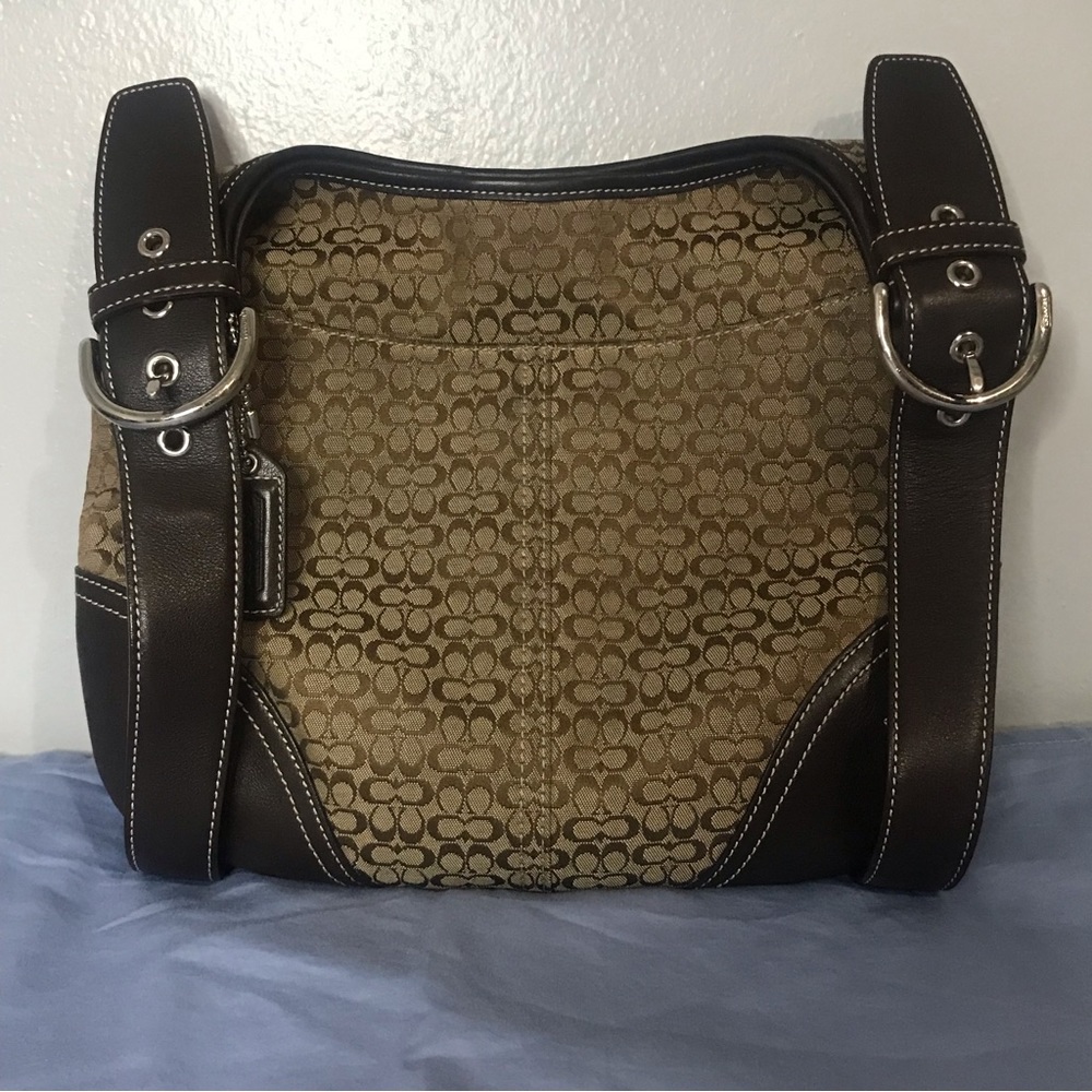 Authentic Coach Shoulder Bag 6386 Duffel Signature Medium Crossbody Brown KE